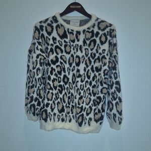 Astars Leopard Print Crew Neck Sweater - Cream and Black